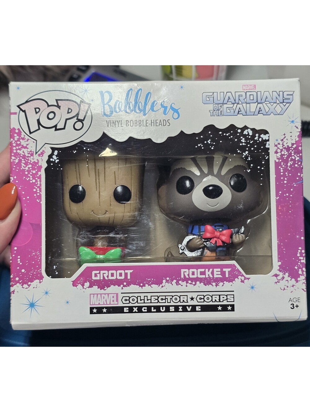 Funko Pop! Bobblers GOTG Groot and Rocket Marvel Collector Corps Exclusive